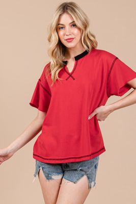 Game Day Color Block Top-RED/BLACK