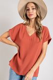 Plus Sunday Woven V-Neck-TERRACOTTA