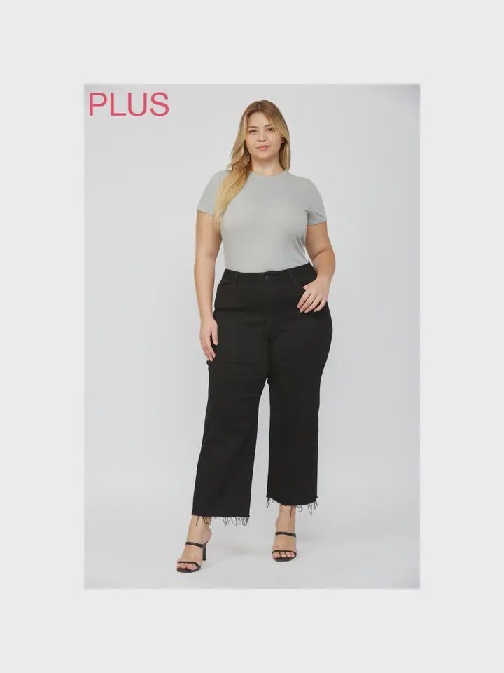 Plus Mica Wide Leg Crop Jeans-BLACK