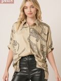 Plus Leopard Print Satin Blouse-MOCHA