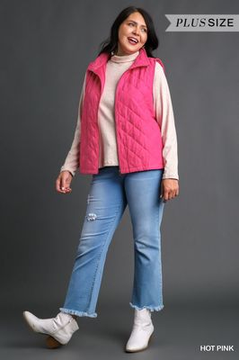 Plus Addison Quilted Vest-HOT PINK