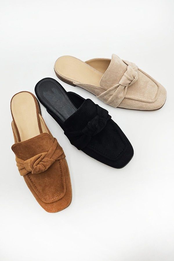 Sheena Square Toe Suede Mule-BLACK