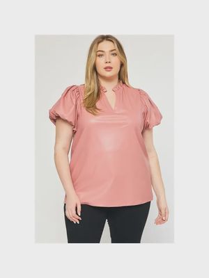 Plus Faux Leather Top-SALMON PINK