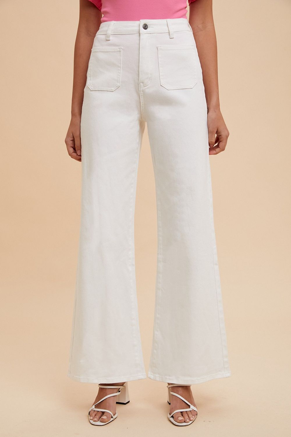 Front 2 Pocket Stretch Wide Leg Denim-WHITE