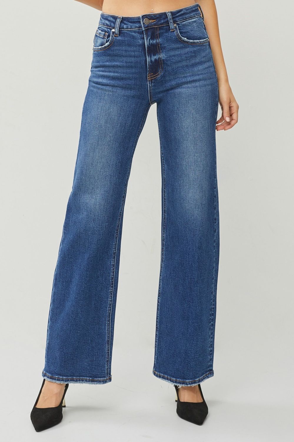 Risen High Rise Straight Jeans-DARK