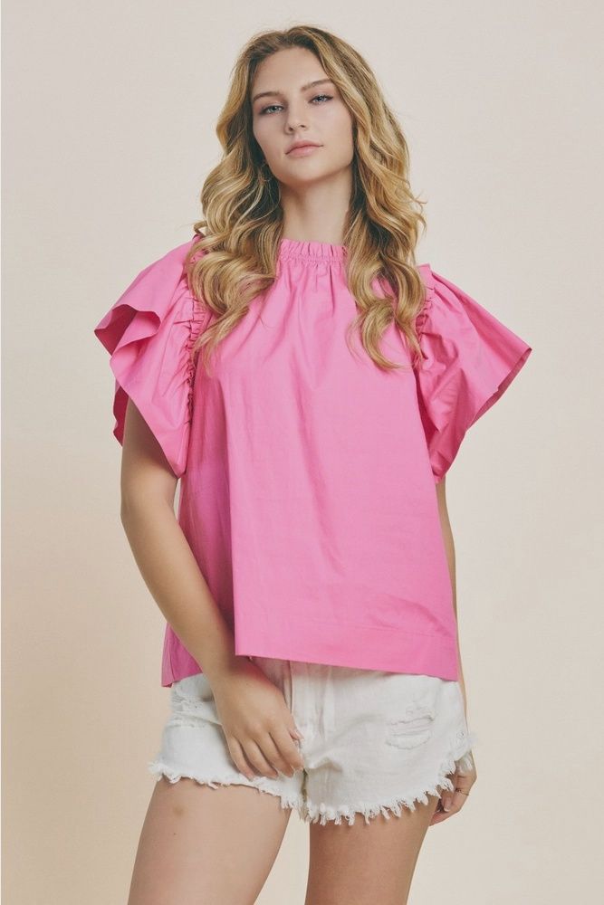 Plus Solid Poplin Blouse-PINK