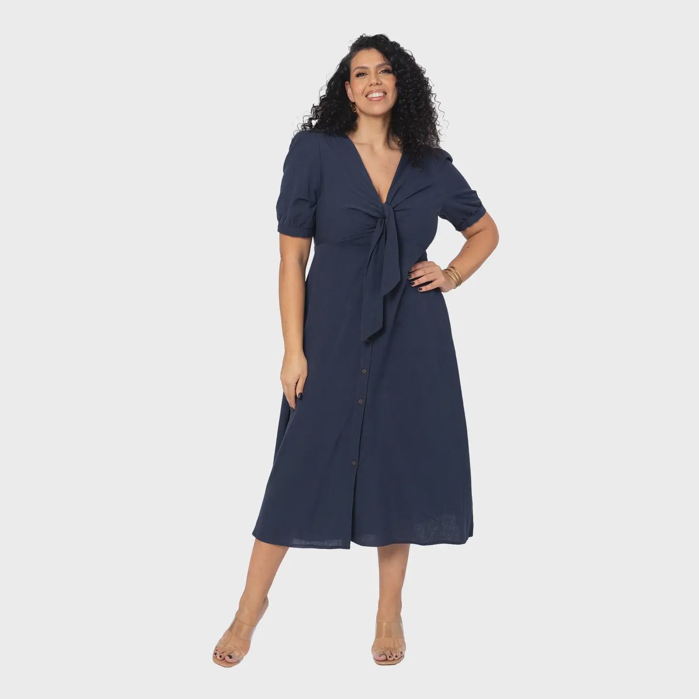 Plus Short Sleeve Dress-NAVY