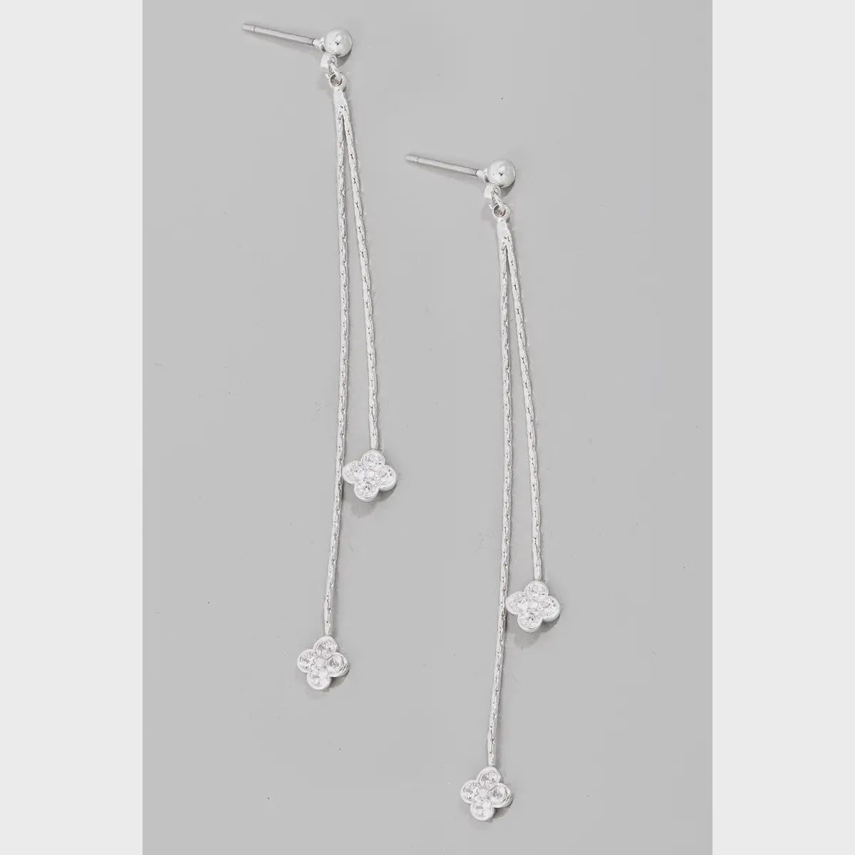 Pave Clover Chain Dangle Earrings