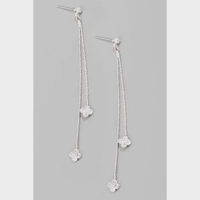 Pave Clover Chain Dangle Earrings