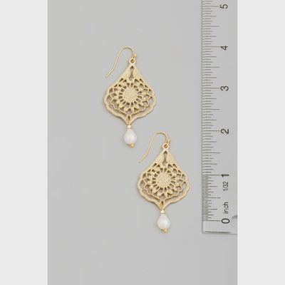 Filigree Tear &amp; Pearl Earrings