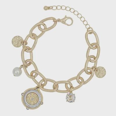 Coin &amp; Pearl Charm Bracelet