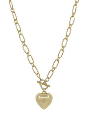 Puffy Heart Gold Necklace - 16-18&quot;