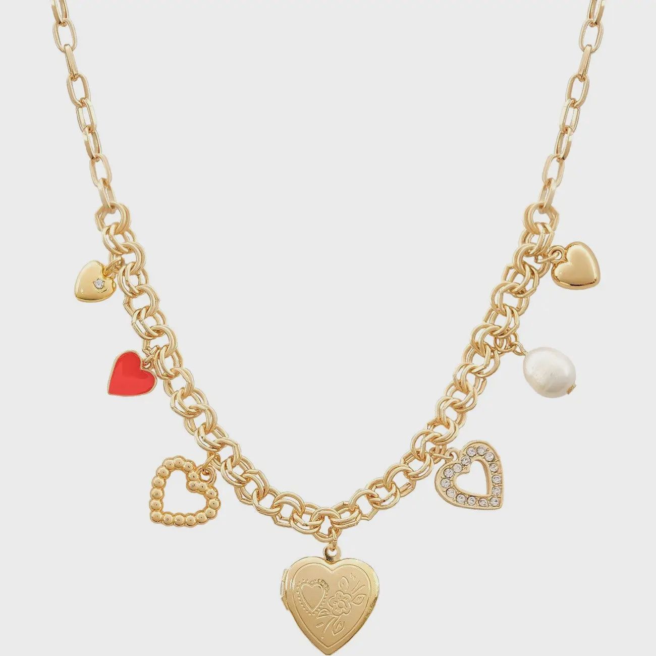 Red Heart Multi Charm Necklace - 16-18&quot;