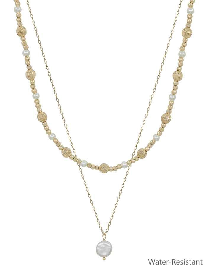 Beaded Pearl Layered Necklace - 16-18&quot;