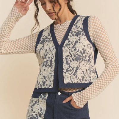 Plus Textured Denim Vest-DARK DENIM