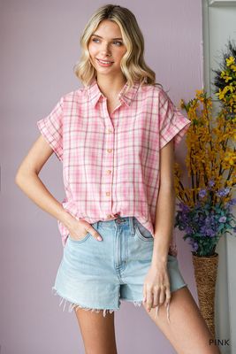 Checkered  Button Down - PINK