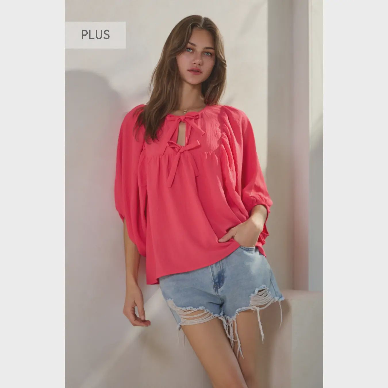 Plus Front Tie Top - CORAL