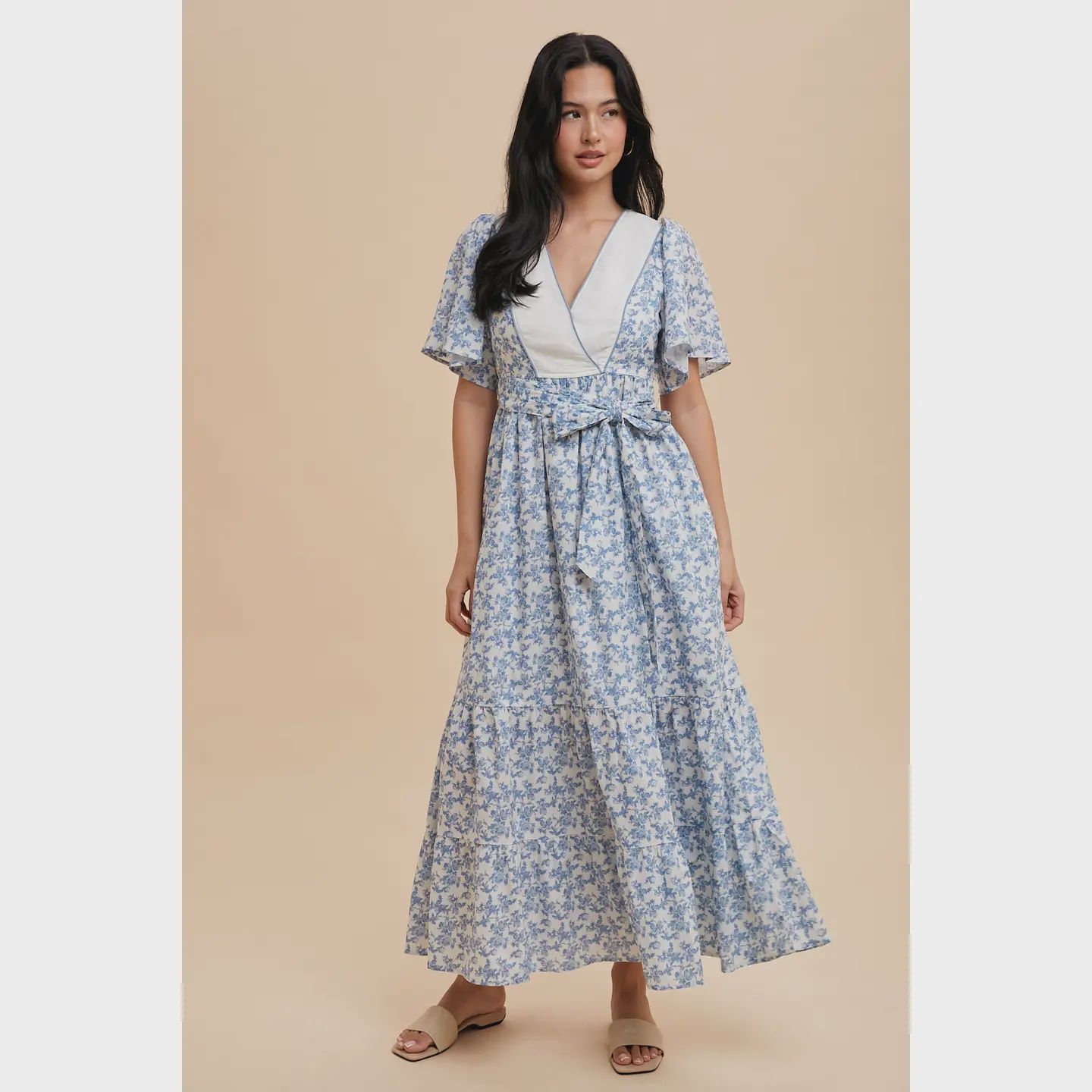 Cotton Toile Floral Maxi Dress - FRENCH BLUE