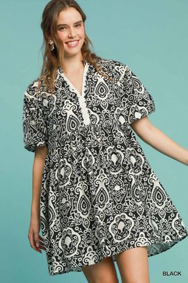 Abstract Print Dress - BLACK