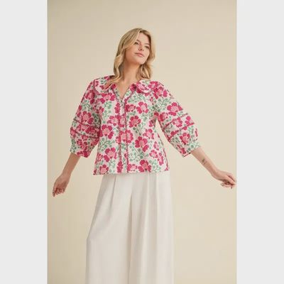 The Gina Floral Top - FUCHSIA
