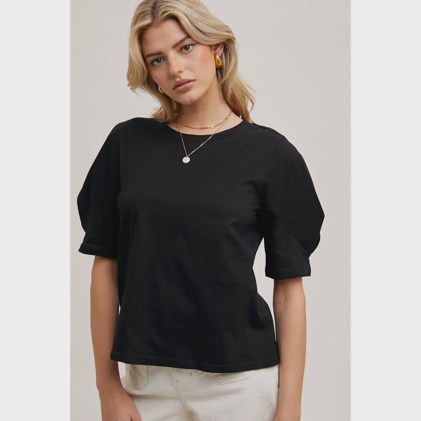 Dani Puff Sleeve Tee - BLACK