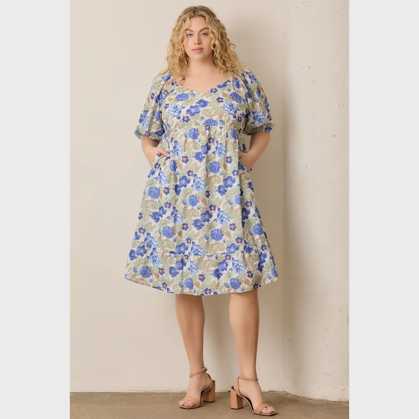 Plus Andee Printed Floral Dress - IVORY MULTI