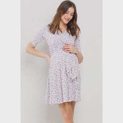 Maternity Floral Tie Front Wrap Dress - IVORY