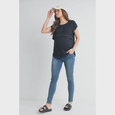 Maternity Double Layer Nursing Top - BLACK
