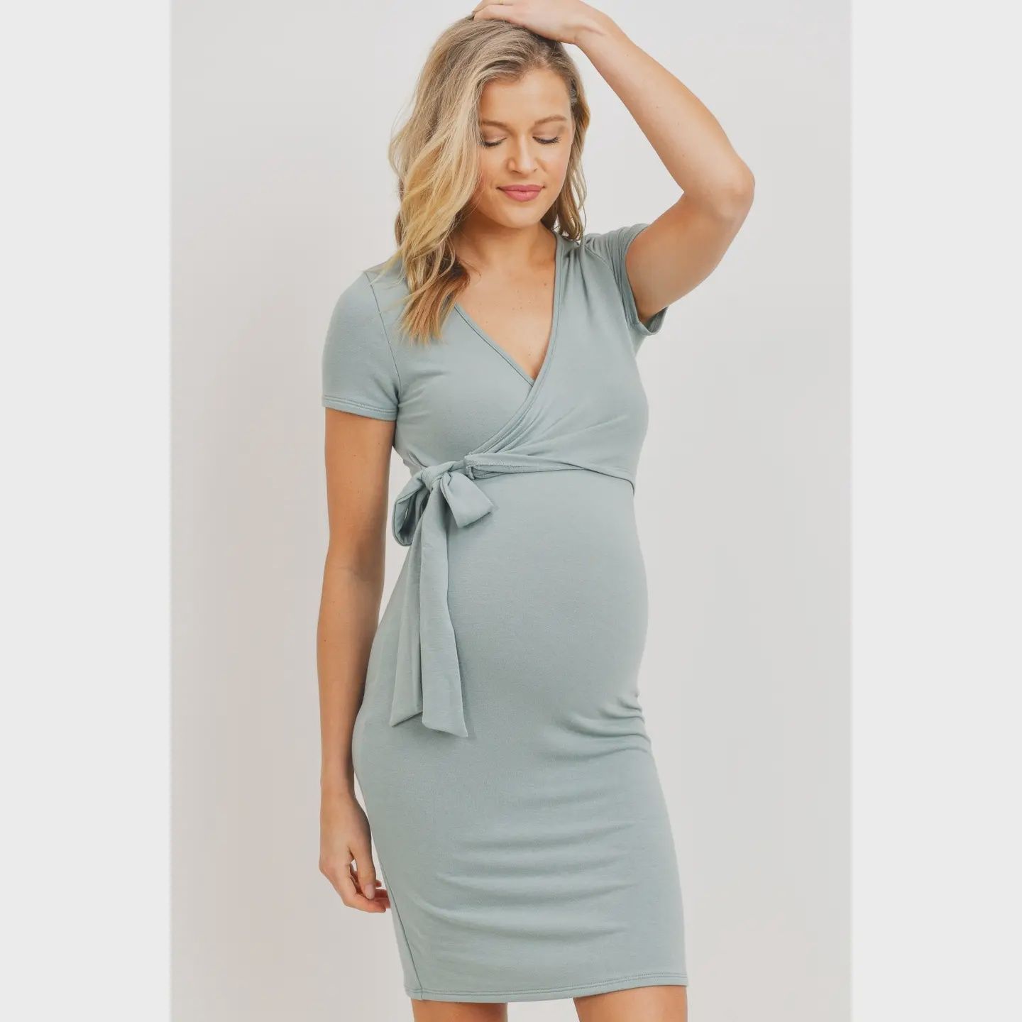 Maternity Terry Nursing Wrap Dress -SAGE