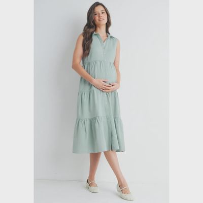 Maternity Tiered Sleeveless Dress - SAGE