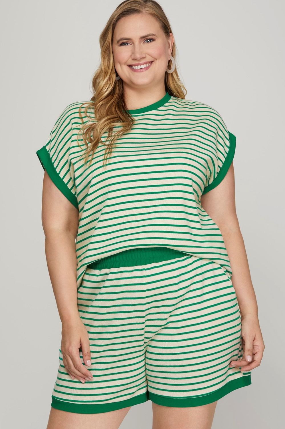 Plus Shelby  Striped Shorts - GREEN
