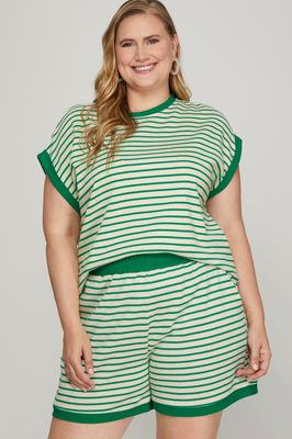 Plus Shelby  Striped Shorts - GREEN