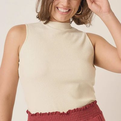 Plus Rib Mock Neck Top - IVORY