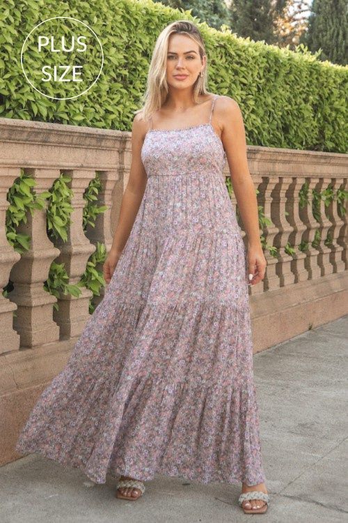 Plus Tiered Maxi Dress - MINERAL BLUE