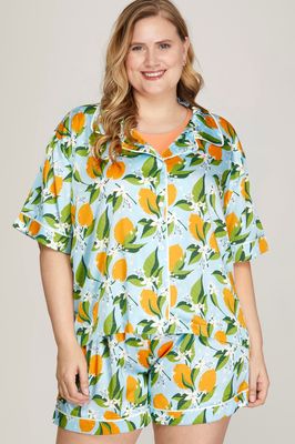 Plus Lime Print Satin Pajama Short Set