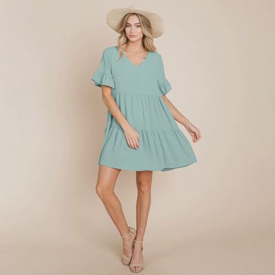 Flutter Sleeve Tiered Dress - SAGE