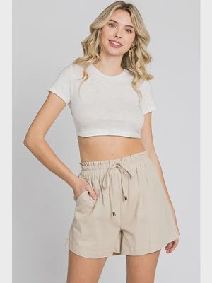 Plus Linen Shorts - NATURAL