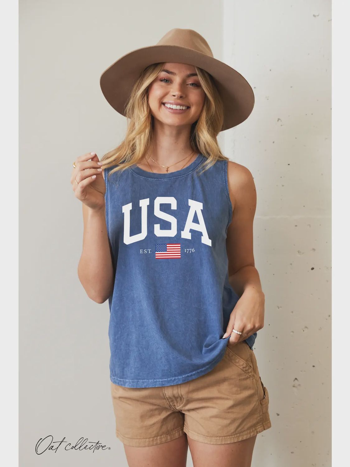 USA Graphic Tank Top - DENIM BLUE