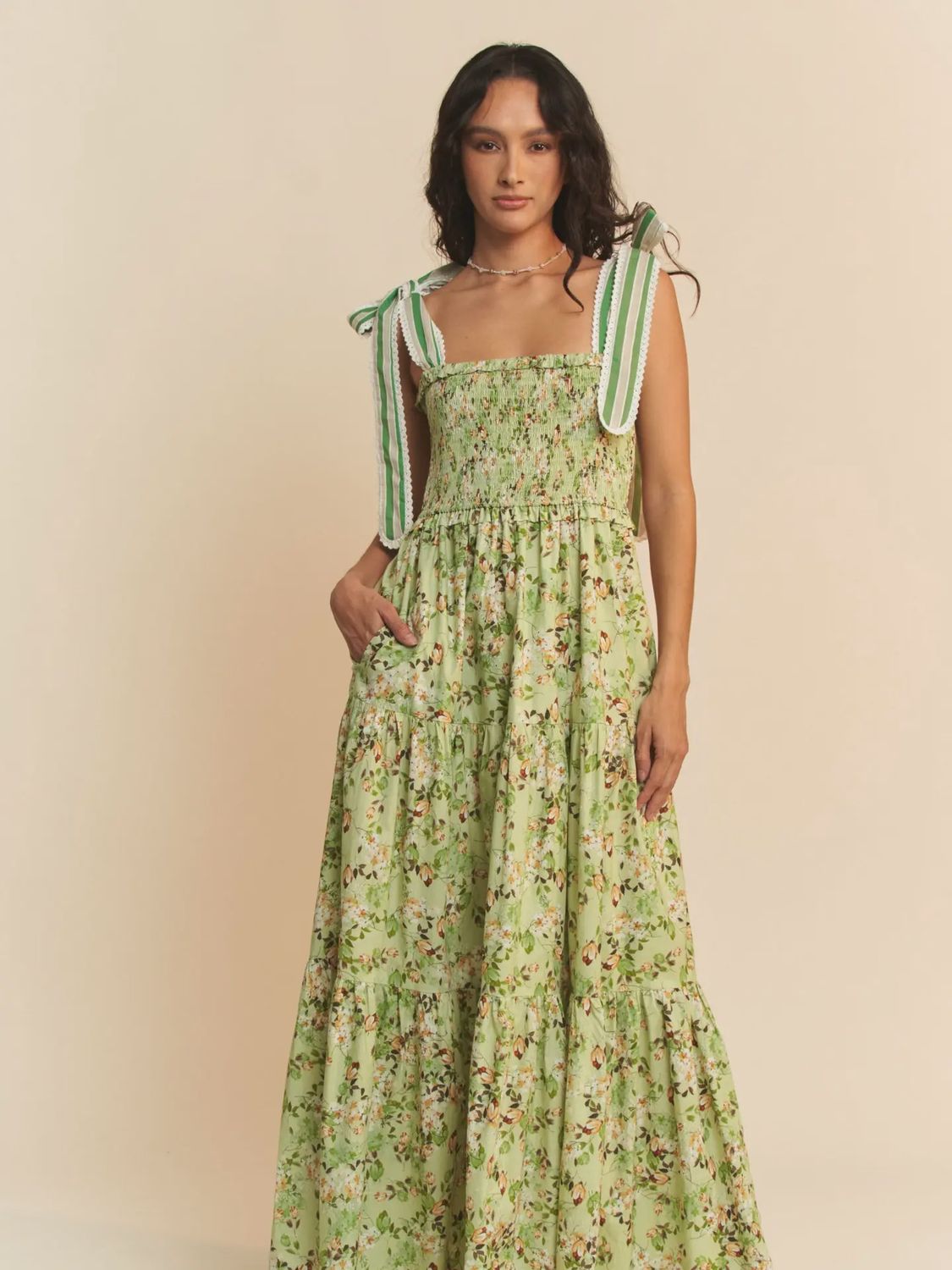 Garden Floral Maxi Dress - LIME SAGE