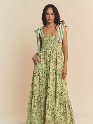 Garden Floral Maxi Dress - LIME SAGE