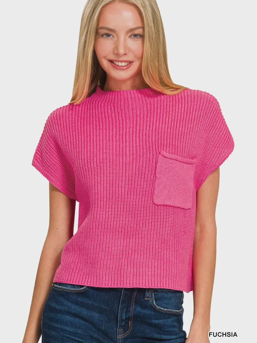 Mock Neck Sweater - FUCHSIA