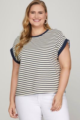 Plus Shelby Striped Top - NAVY