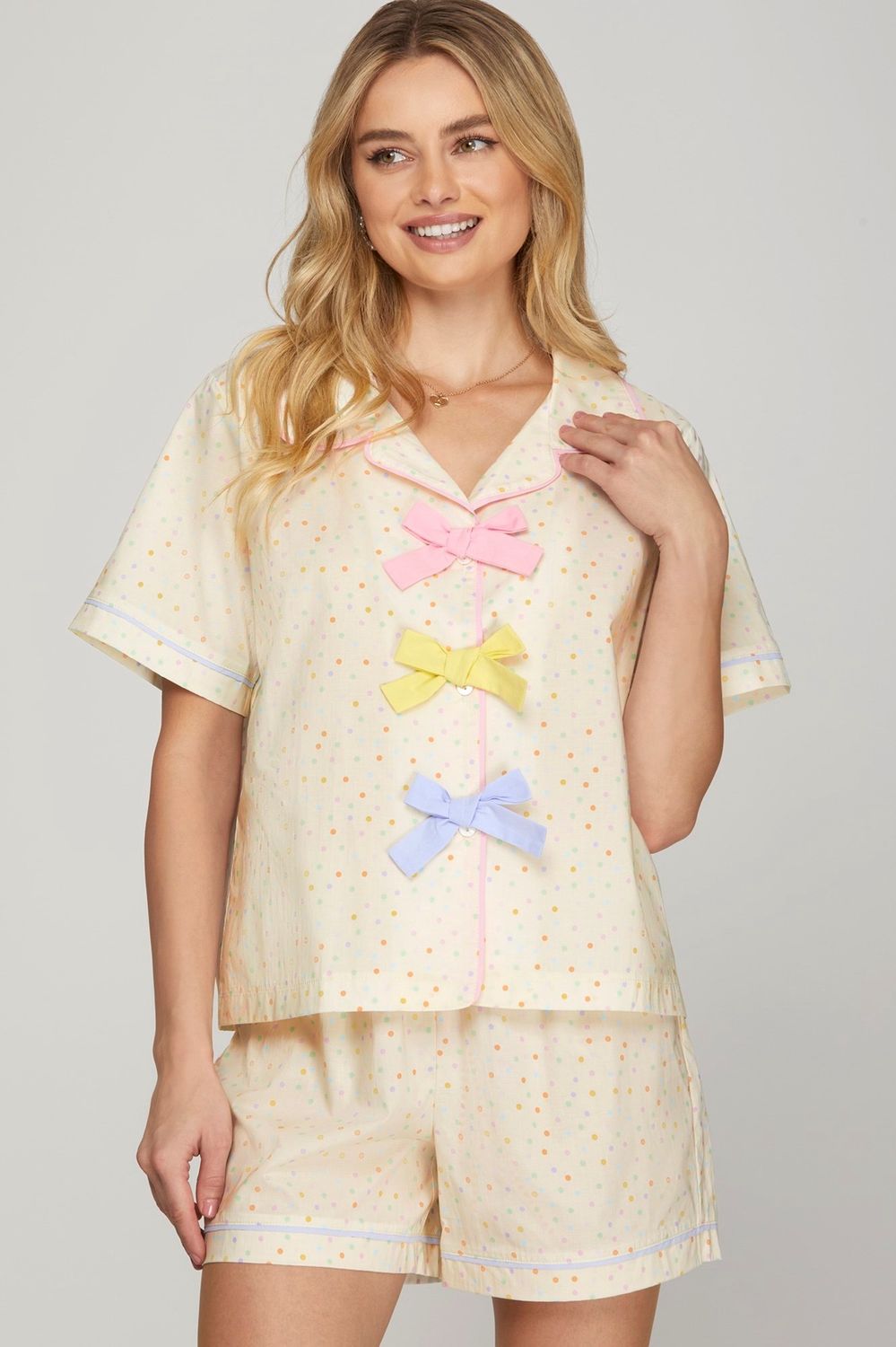 Polkadot Pajama Short Set - CREAM