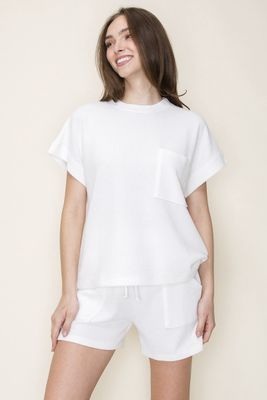 Round Neck Cloudy Knit Top - OFF WHITE