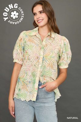 Floral Eyelet Detail Top - NATURAL