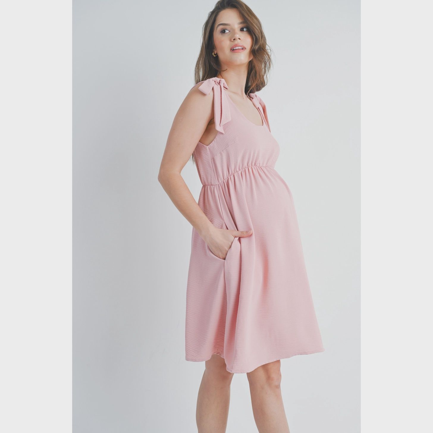 Maternity Tie Shoulder Dress - PINK