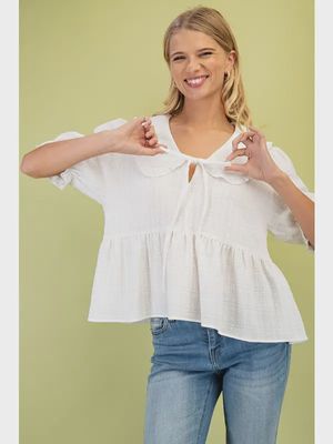 Babydoll Top with Peter Pan Collar - WHITE