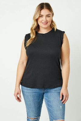 Plus Ruffle Trim Tank - BLACK