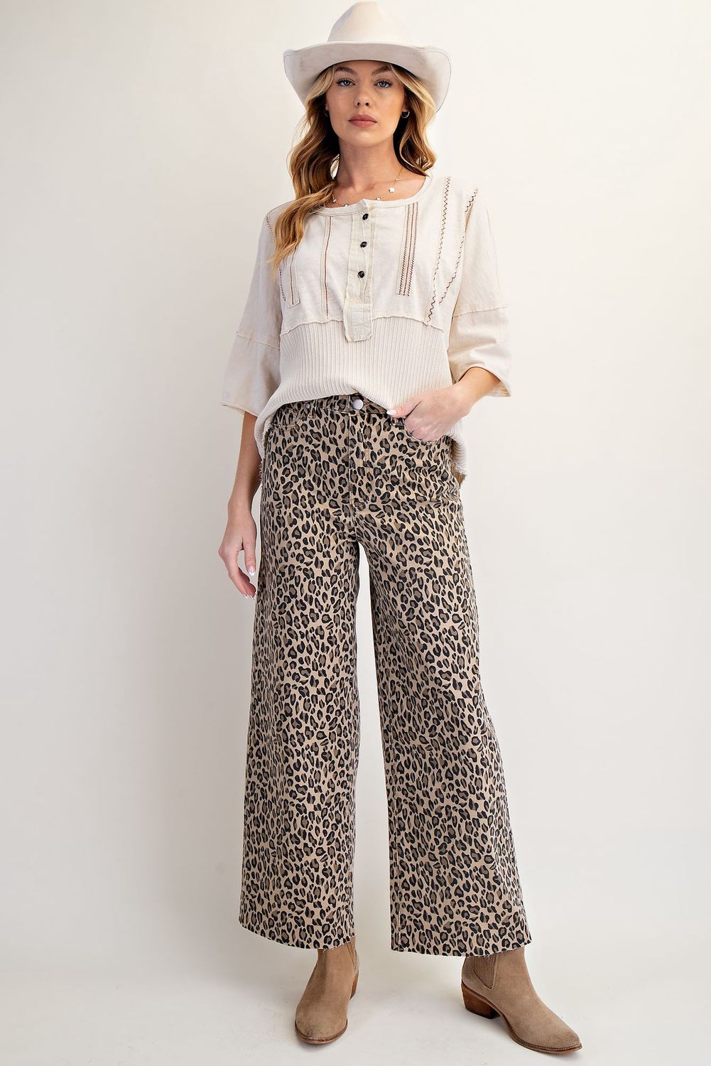 Plus Animal Print Twill Pants