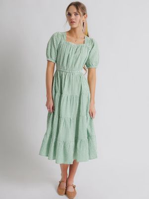 Alexis Gingham Midi Dress - GREEN